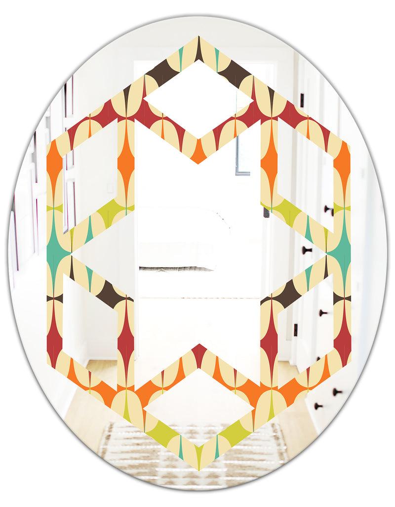 DesignQ Abstract Retro Geometric Pattern V - Modern Round Or Oval Wall Mirror - Hexagon Star