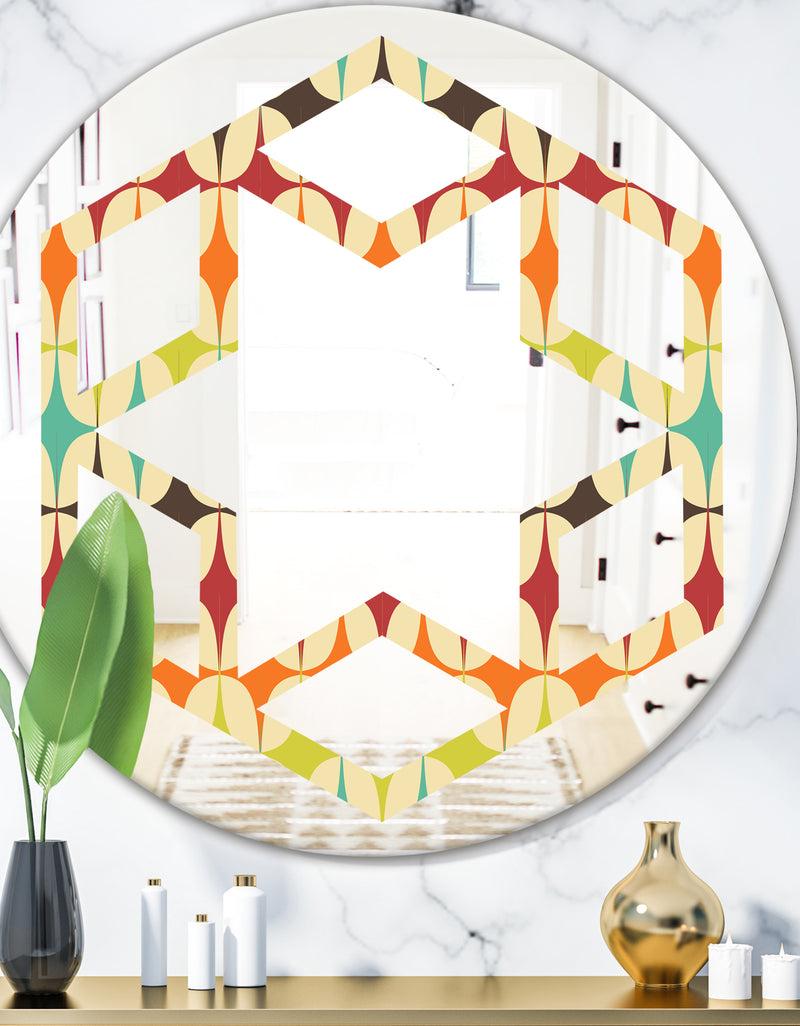 DesignQ Abstract Retro Geometric Pattern V - Modern Round or Oval Wall Mirror - Hexagon Star