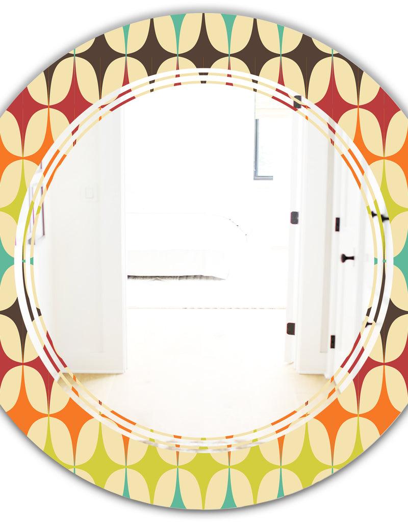 DesignQ Abstract Retro Geometric Pattern V - Modern Round Or Oval Wall Mirror - Triple C