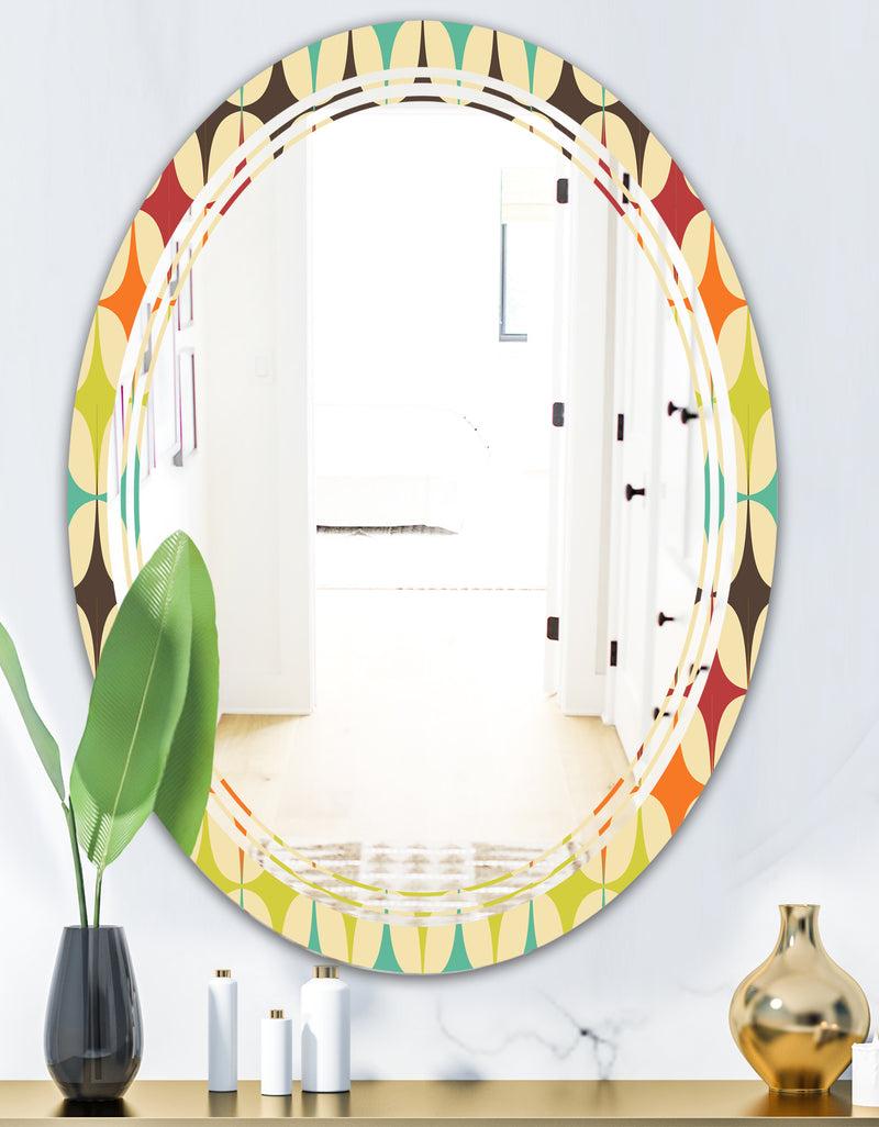 DesignQ Abstract Retro Geometric Pattern V - Modern Round Or Oval Wall Mirror - Triple C
