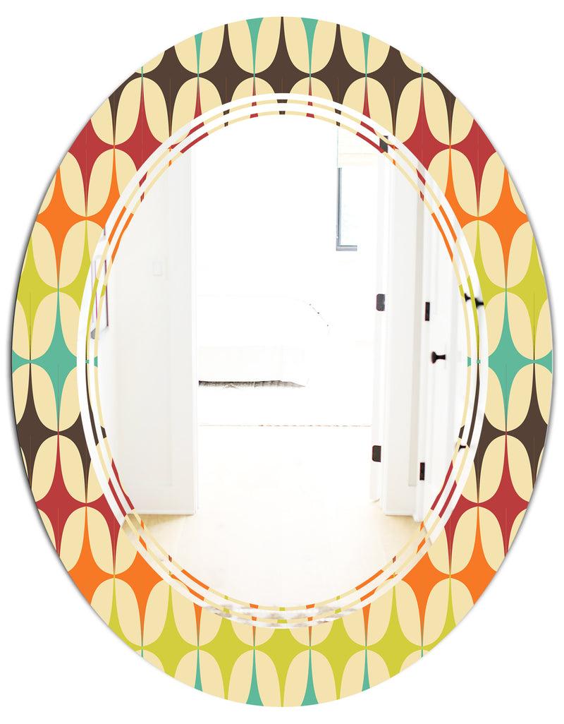 DesignQ Abstract Retro Geometric Pattern V - Modern Round Or Oval Wall Mirror - Triple C