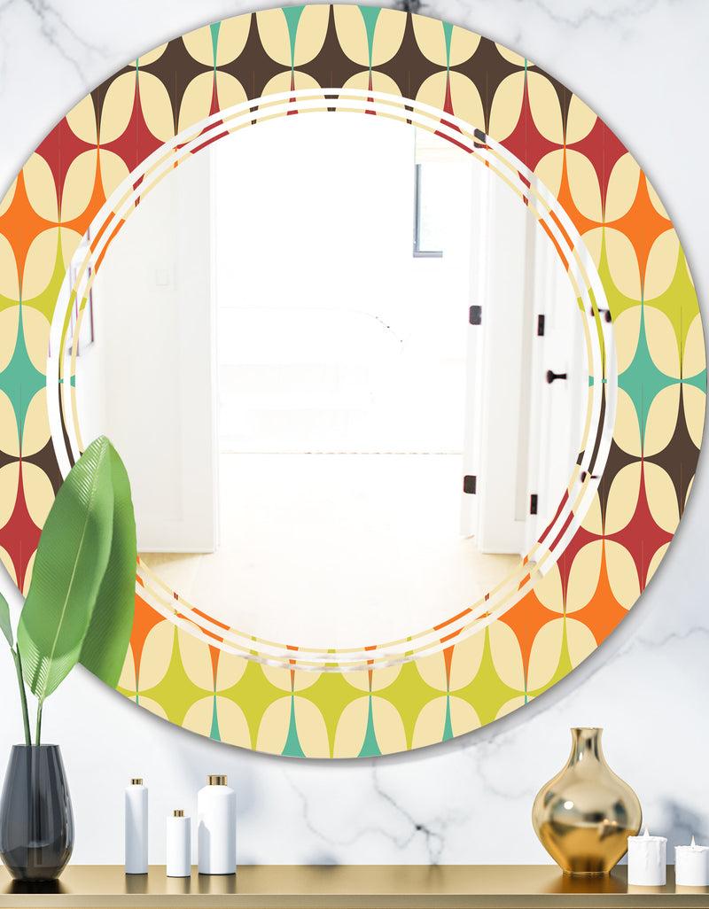 DesignQ Abstract Retro Geometric Pattern V - Modern Round or Oval Wall Mirror - Triple C