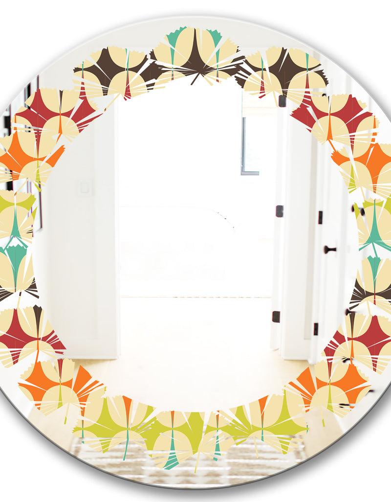 DesignQ Abstract Retro Geometric Pattern V - Modern Round Or Oval Wall Mirror - Leaves