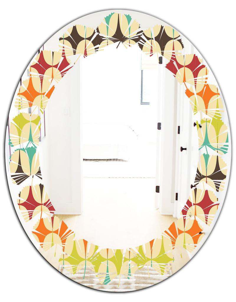 DesignQ Abstract Retro Geometric Pattern V - Modern Round Or Oval Wall Mirror - Leaves
