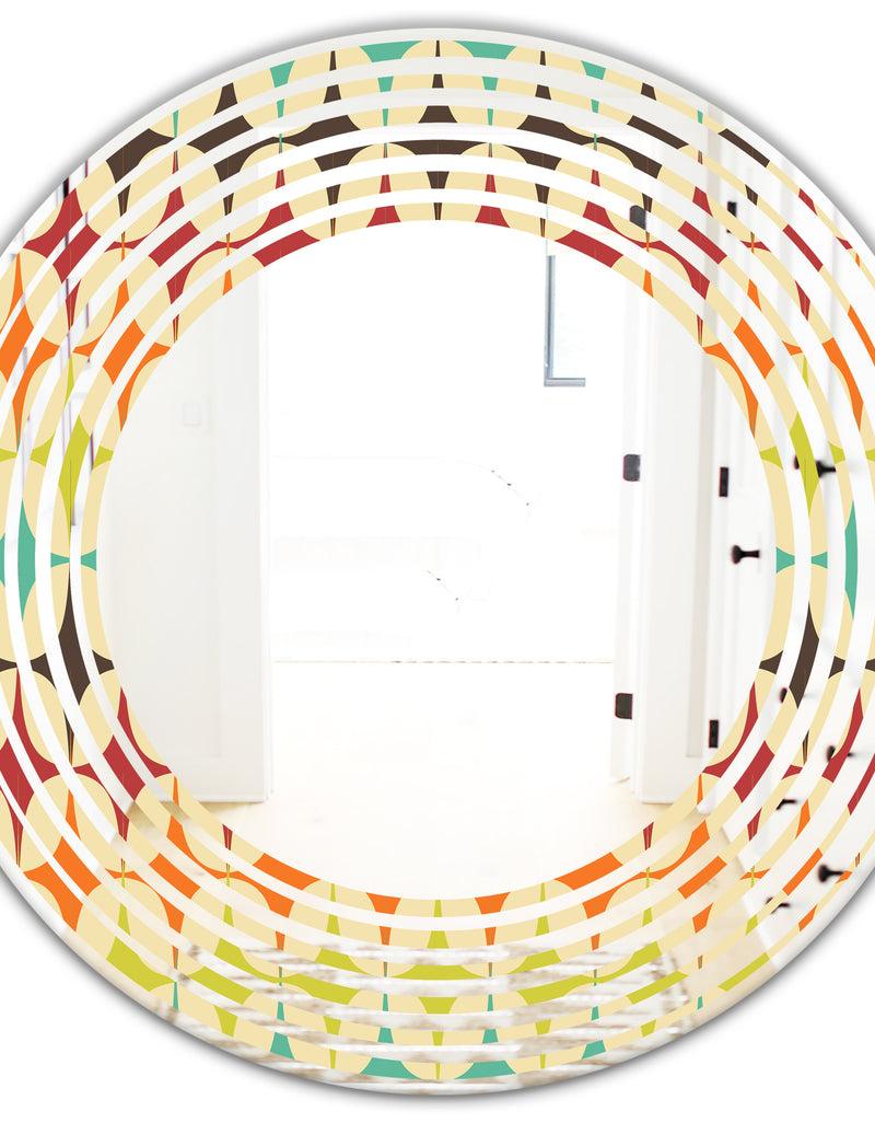 DesignQ Abstract Retro Geometric Pattern V - Modern Round Or Oval Wall Mirror - Wave
