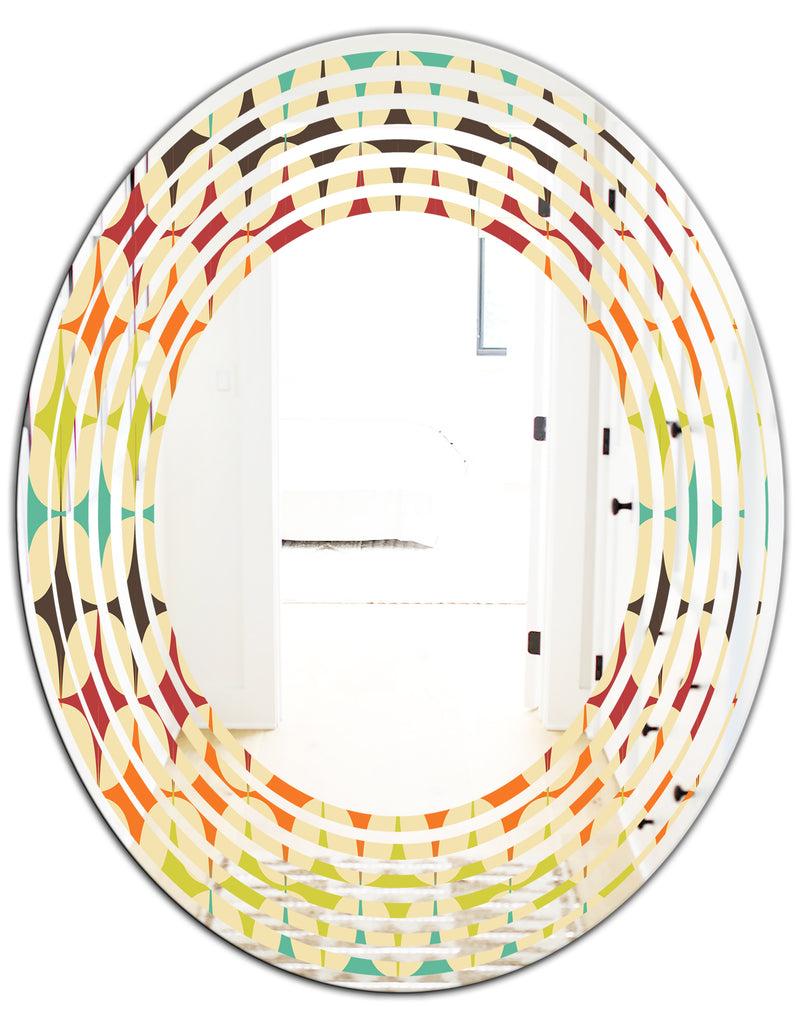 DesignQ Abstract Retro Geometric Pattern V - Modern Round Or Oval Wall Mirror - Wave