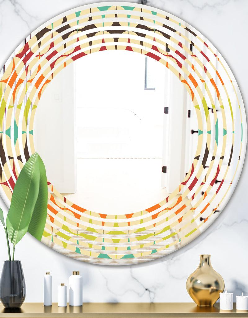DesignQ Abstract Retro Geometric Pattern V - Modern Round or Oval Wall Mirror - Wave
