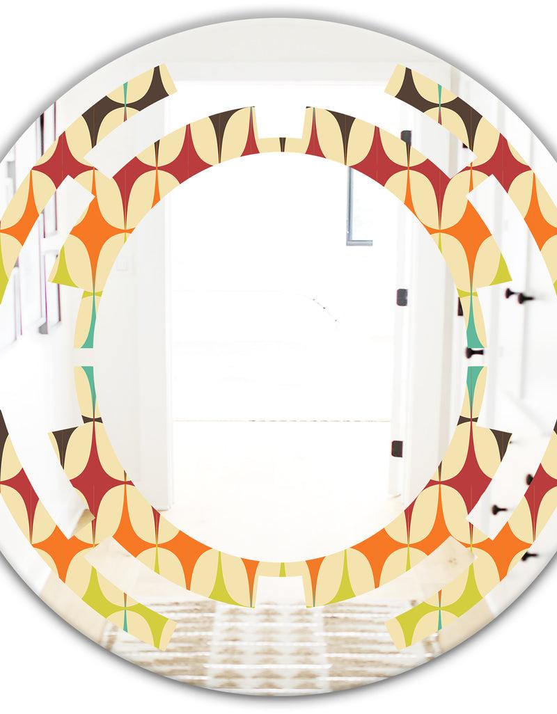 DesignQ Abstract Retro Geometric Pattern V - Modern Round Or Oval Wall Mirror - Space