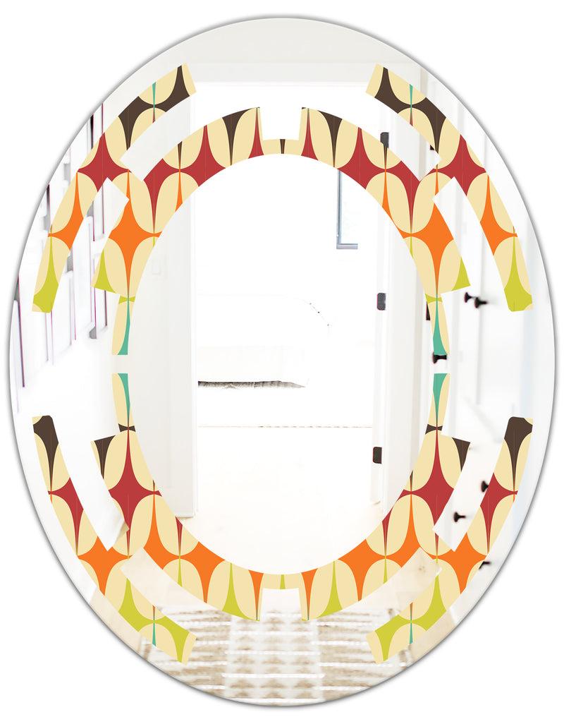 DesignQ Abstract Retro Geometric Pattern V - Modern Round Or Oval Wall Mirror - Space