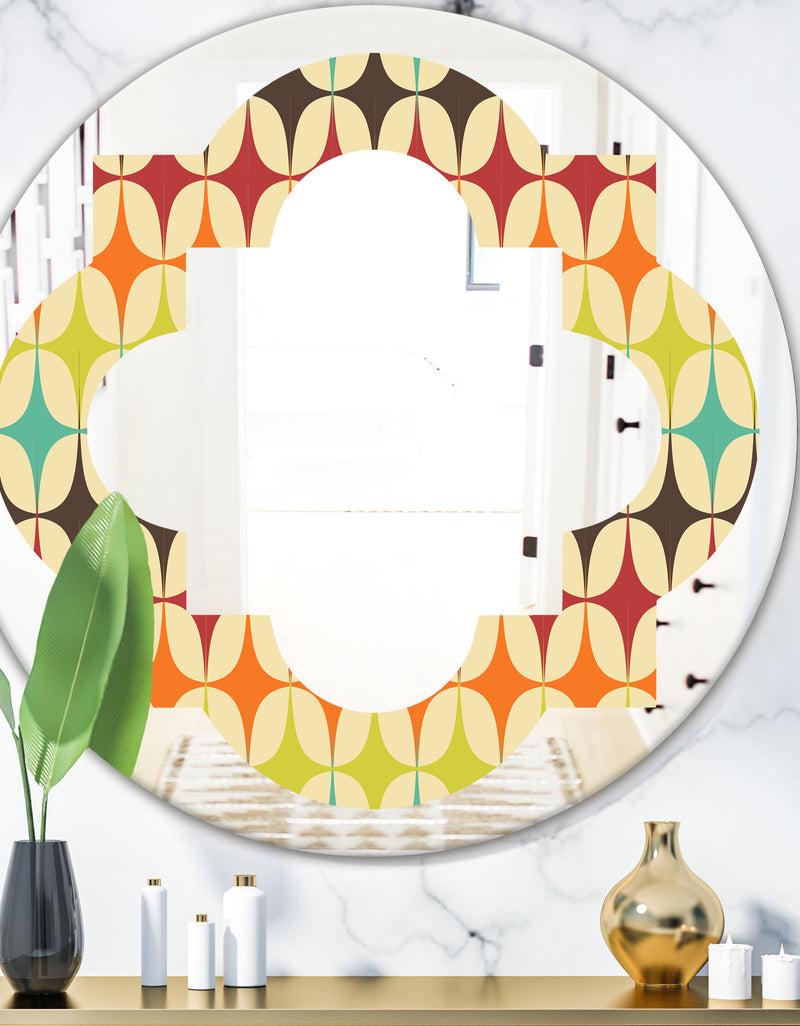 DesignQ Abstract Retro Geometric Pattern V - Modern Round or Oval Wall Mirror - Quatrefoil