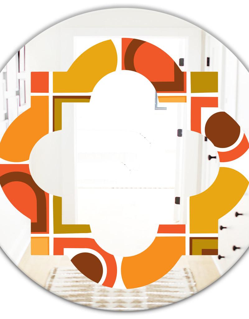 DesignQ Abstract Retro Geometric Pattern VI - Modern Round Or Oval Wall Mirror - Quatrefoil