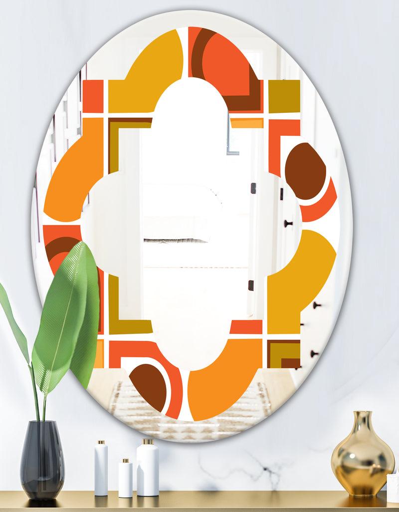 DesignQ Abstract Retro Geometric Pattern VI - Modern Round Or Oval Wall Mirror - Quatrefoil