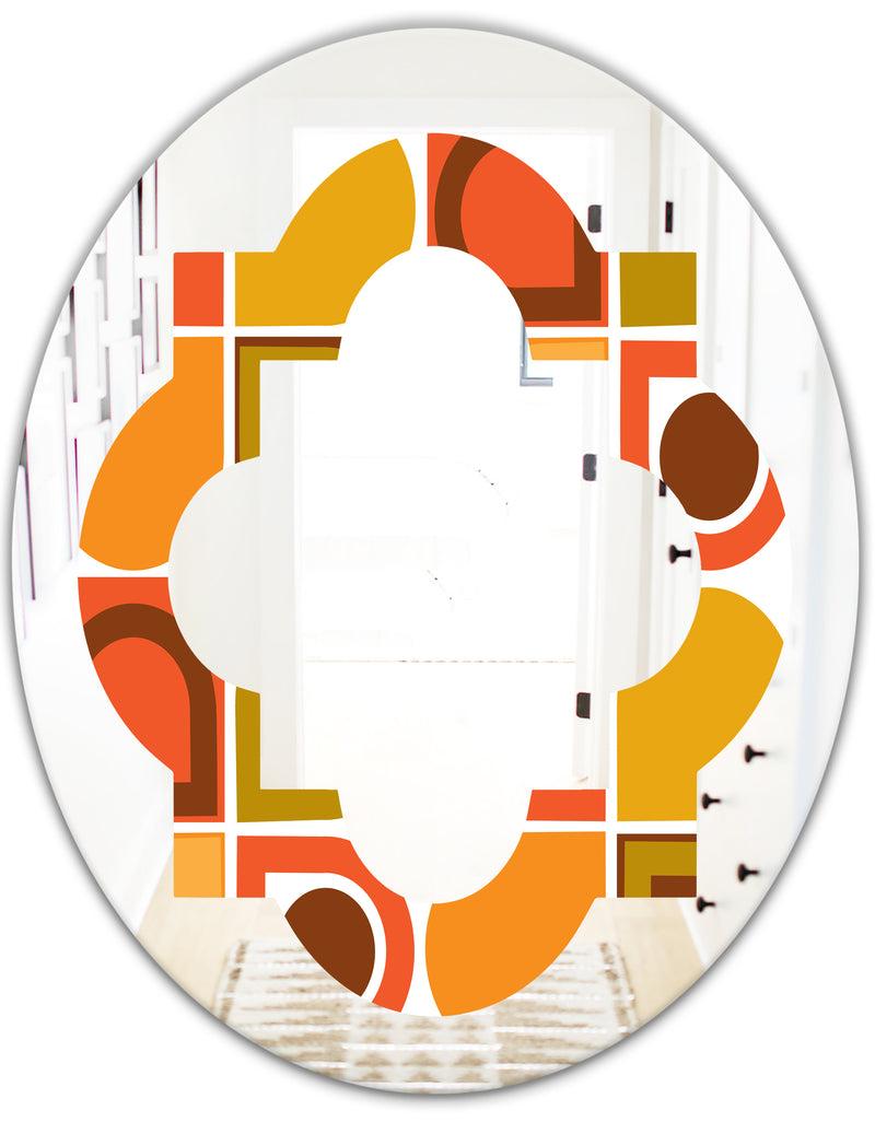 DesignQ Abstract Retro Geometric Pattern VI - Modern Round Or Oval Wall Mirror - Quatrefoil
