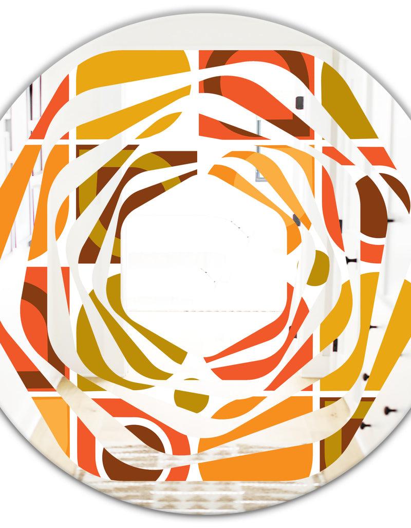 DesignQ Abstract Retro Geometric Pattern VI - Modern Round Or Oval Wall Mirror - Whirl