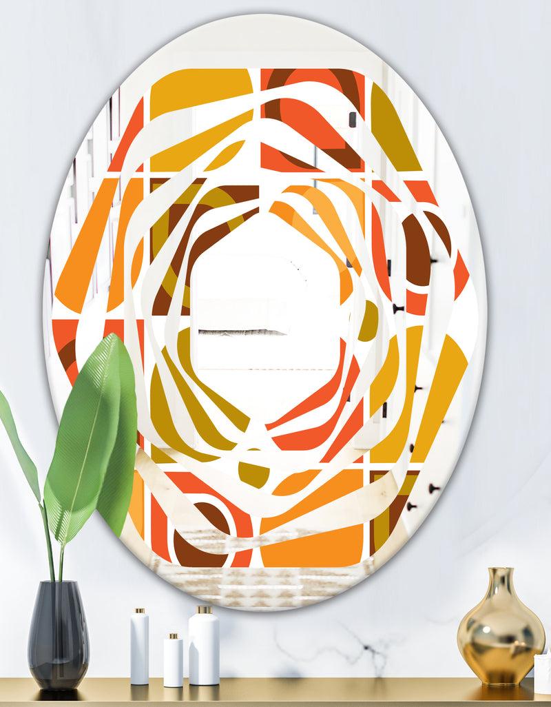 DesignQ Abstract Retro Geometric Pattern VI - Modern Round Or Oval Wall Mirror - Whirl