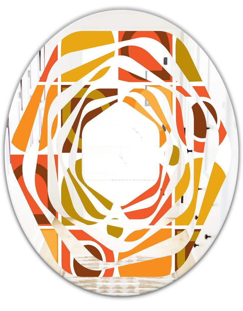 DesignQ Abstract Retro Geometric Pattern VI - Modern Round Or Oval Wall Mirror - Whirl
