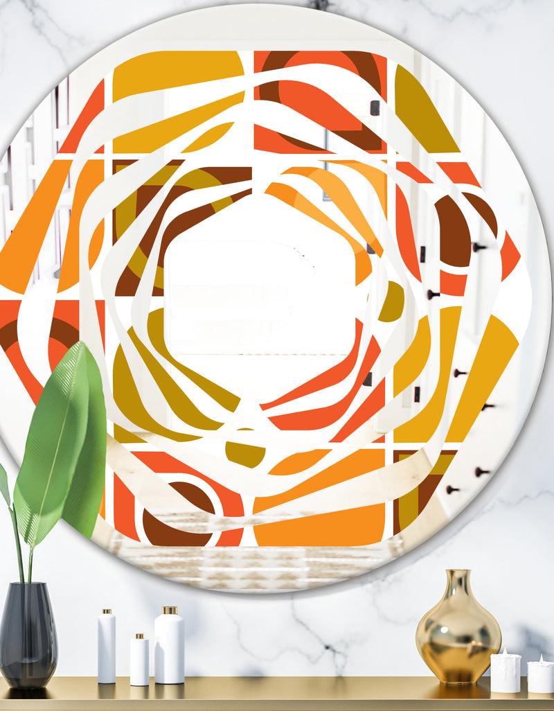DesignQ Abstract Retro Geometric Pattern VI - Modern Round or Oval Wall Mirror - Whirl