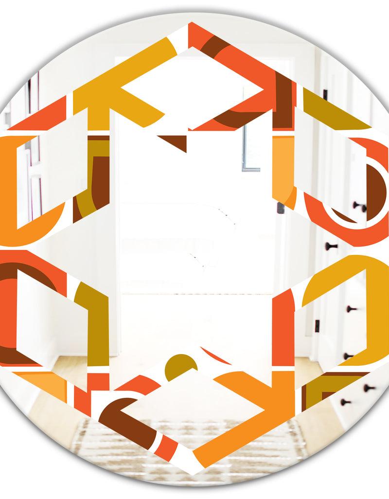 DesignQ Abstract Retro Geometric Pattern VI - Modern Round Or Oval Wall Mirror - Hexagon Star