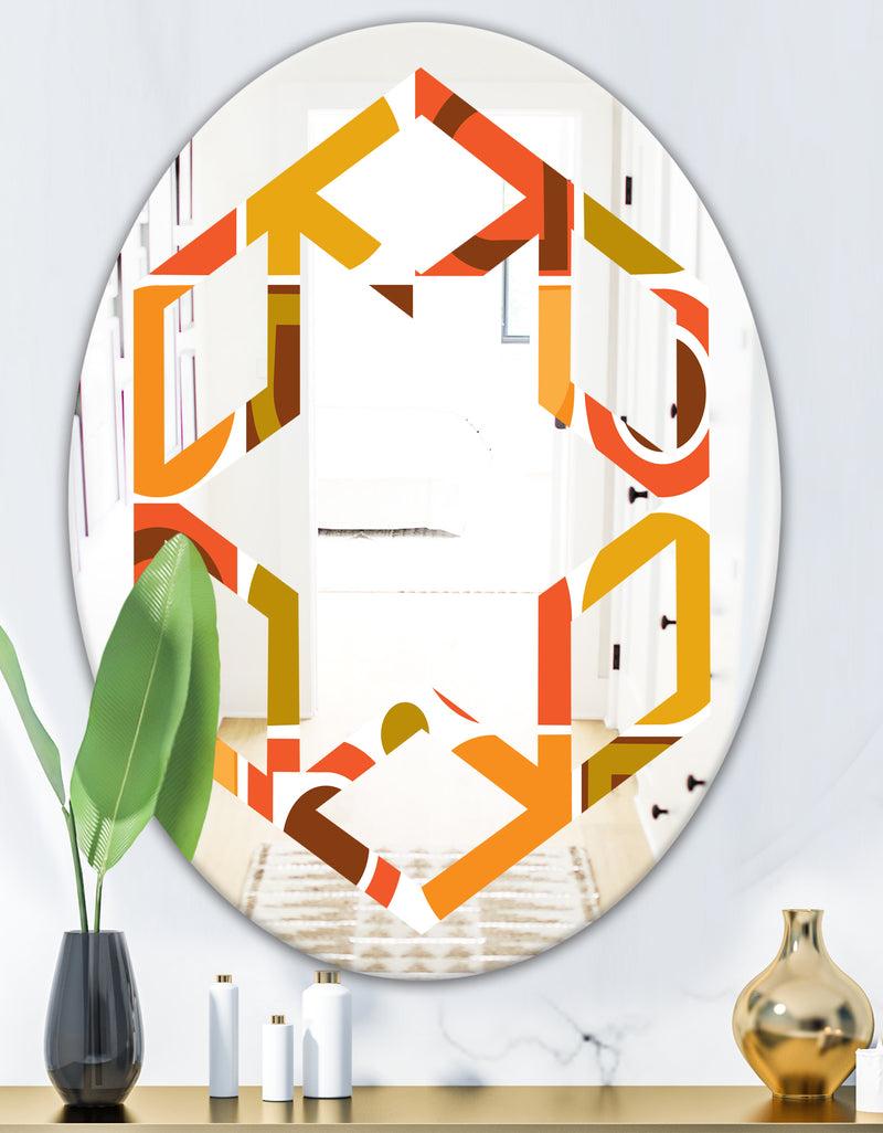 DesignQ Abstract Retro Geometric Pattern VI - Modern Round Or Oval Wall Mirror - Hexagon Star