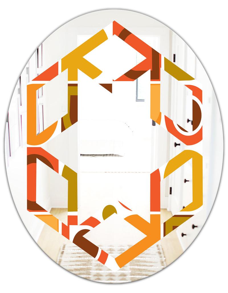 DesignQ Abstract Retro Geometric Pattern VI - Modern Round Or Oval Wall Mirror - Hexagon Star