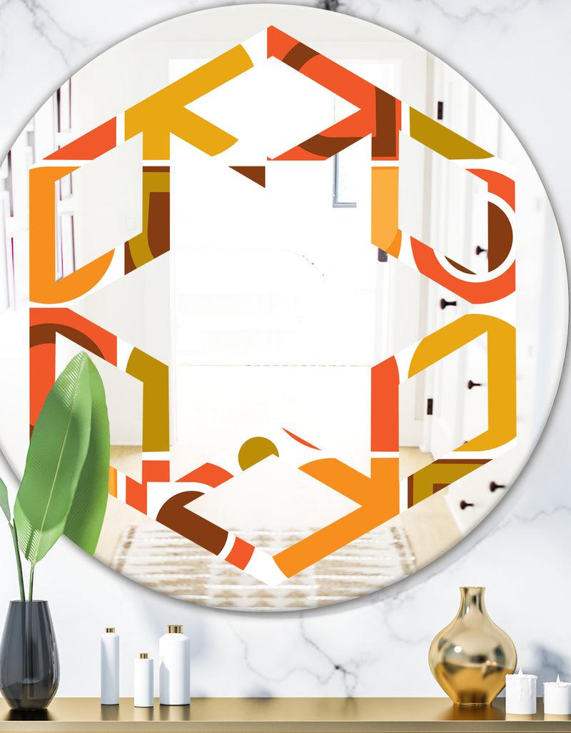 DesignQ Abstract Retro Geometric Pattern VI - Modern Round or Oval Wall Mirror - Hexagon Star