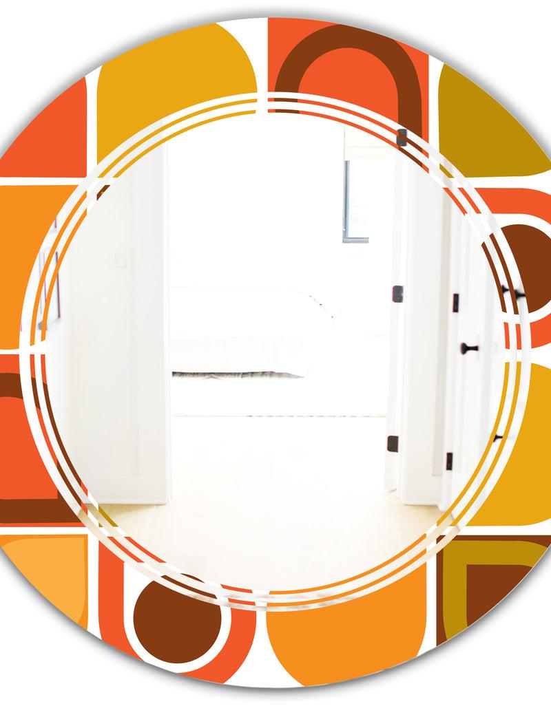 DesignQ Abstract Retro Geometric Pattern VI - Modern Round Or Oval Wall Mirror - Triple C