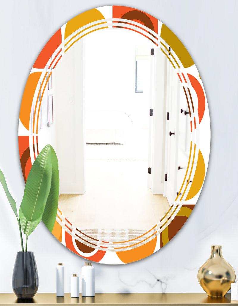 DesignQ Abstract Retro Geometric Pattern VI - Modern Round Or Oval Wall Mirror - Triple C
