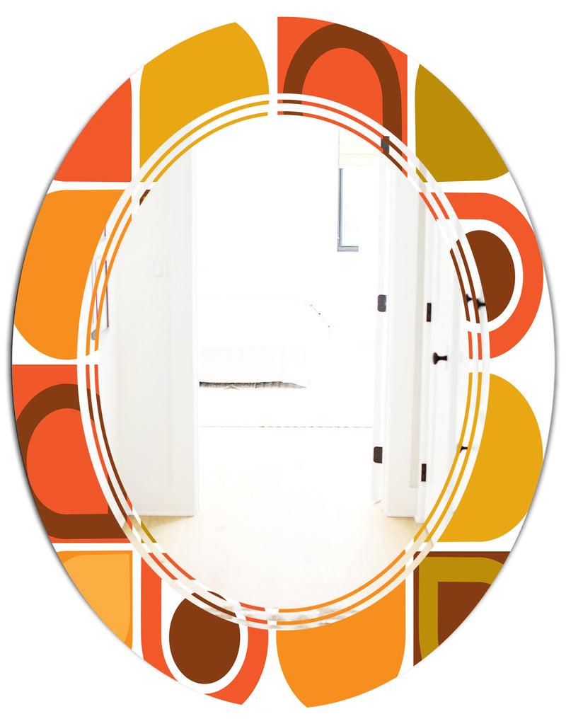 DesignQ Abstract Retro Geometric Pattern VI - Modern Round Or Oval Wall Mirror - Triple C