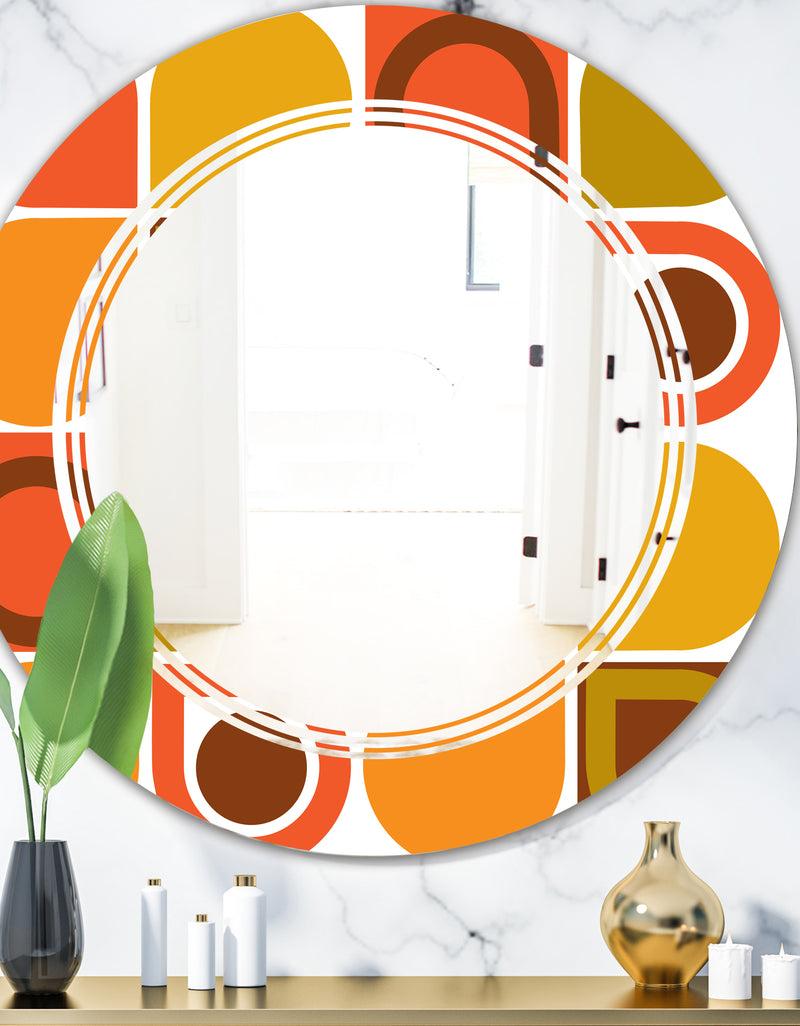 DesignQ Abstract Retro Geometric Pattern VI - Modern Round or Oval Wall Mirror - Triple C