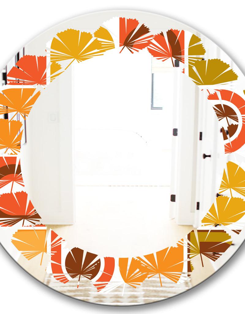 DesignQ Abstract Retro Geometric Pattern VI - Modern Round Or Oval Wall Mirror - Leaves