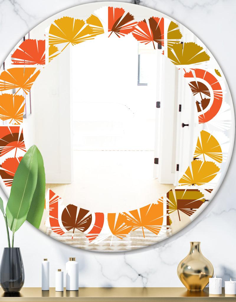 DesignQ Abstract Retro Geometric Pattern VI - Modern Round or Oval Wall Mirror - Leaves
