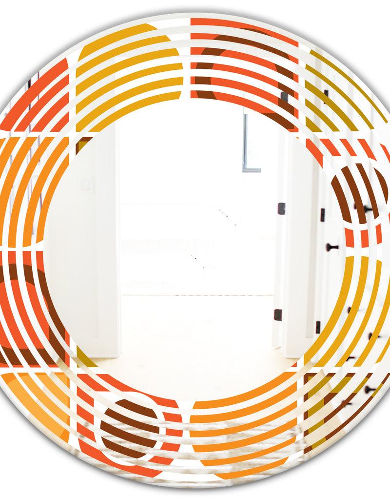 DesignQ Abstract Retro Geometric Pattern VI - Modern Round Or Oval Wall Mirror - Wave