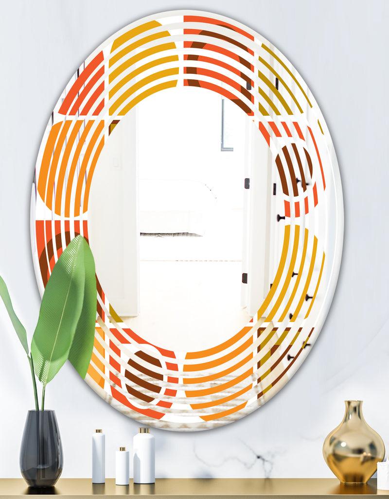 DesignQ Abstract Retro Geometric Pattern VI - Modern Round Or Oval Wall Mirror - Wave