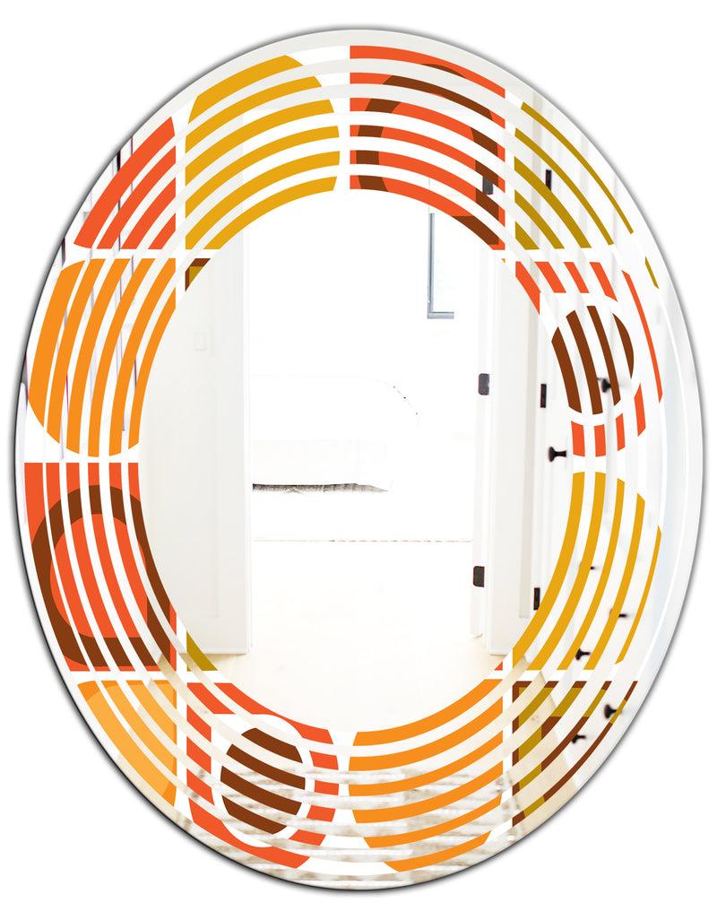 DesignQ Abstract Retro Geometric Pattern VI - Modern Round Or Oval Wall Mirror - Wave