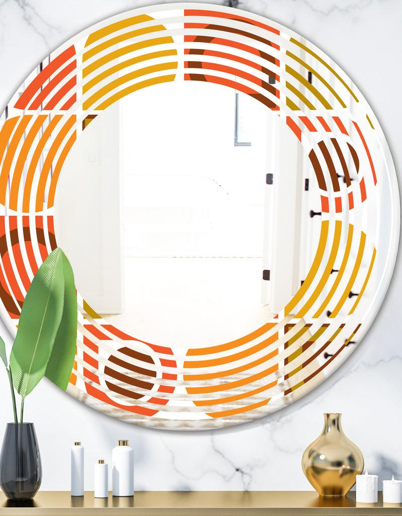 DesignQ Abstract Retro Geometric Pattern VI - Modern Round or Oval Wall Mirror - Wave