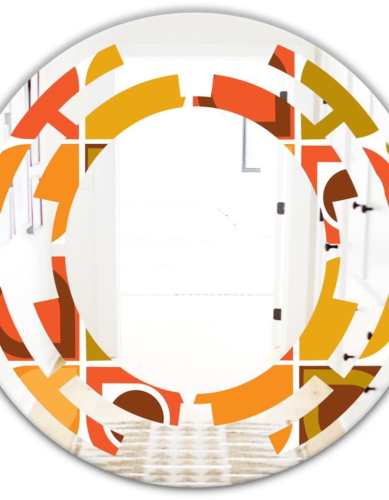DesignQ Abstract Retro Geometric Pattern VI - Modern Round Or Oval Wall Mirror - Space