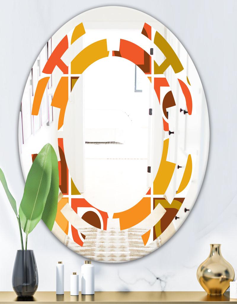 DesignQ Abstract Retro Geometric Pattern VI - Modern Round Or Oval Wall Mirror - Space