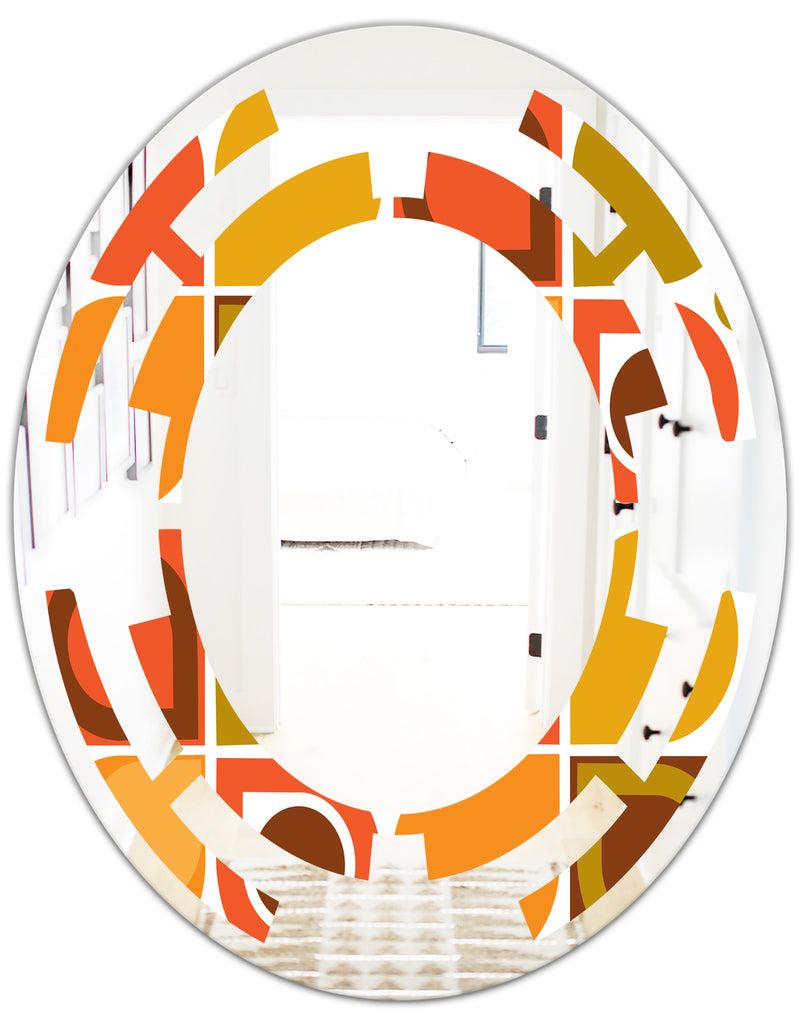 DesignQ Abstract Retro Geometric Pattern VI - Modern Round Or Oval Wall Mirror - Space