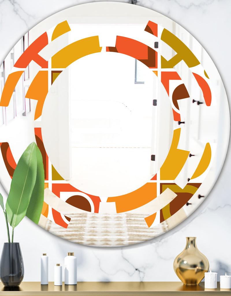 DesignQ Abstract Retro Geometric Pattern VI - Modern Round or Oval Wall Mirror - Space