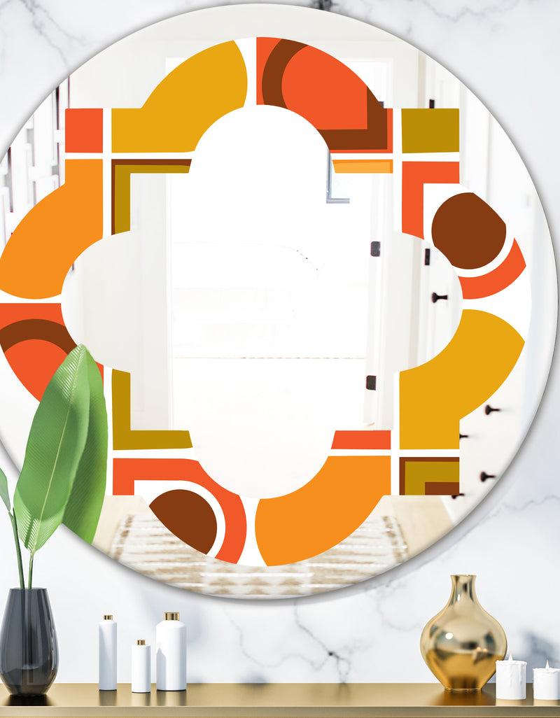 DesignQ Abstract Retro Geometric Pattern VI - Modern Round or Oval Wall Mirror - Quatrefoil