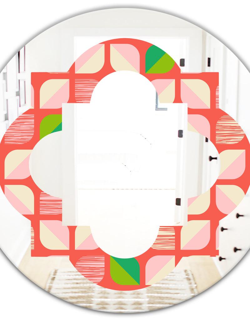 DesignQ Abstract Retro Geometric Pattern VIII - Modern Round Or Oval Wall Mirror - Quatrefoil
