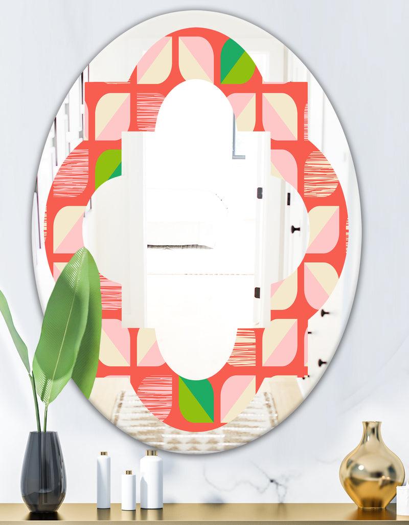 DesignQ Abstract Retro Geometric Pattern VIII - Modern Round Or Oval Wall Mirror - Quatrefoil