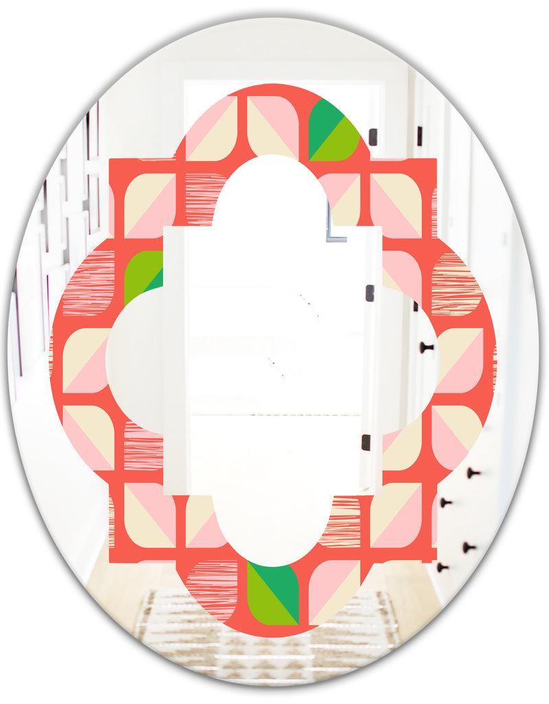 DesignQ Abstract Retro Geometric Pattern VIII - Modern Round Or Oval Wall Mirror - Quatrefoil