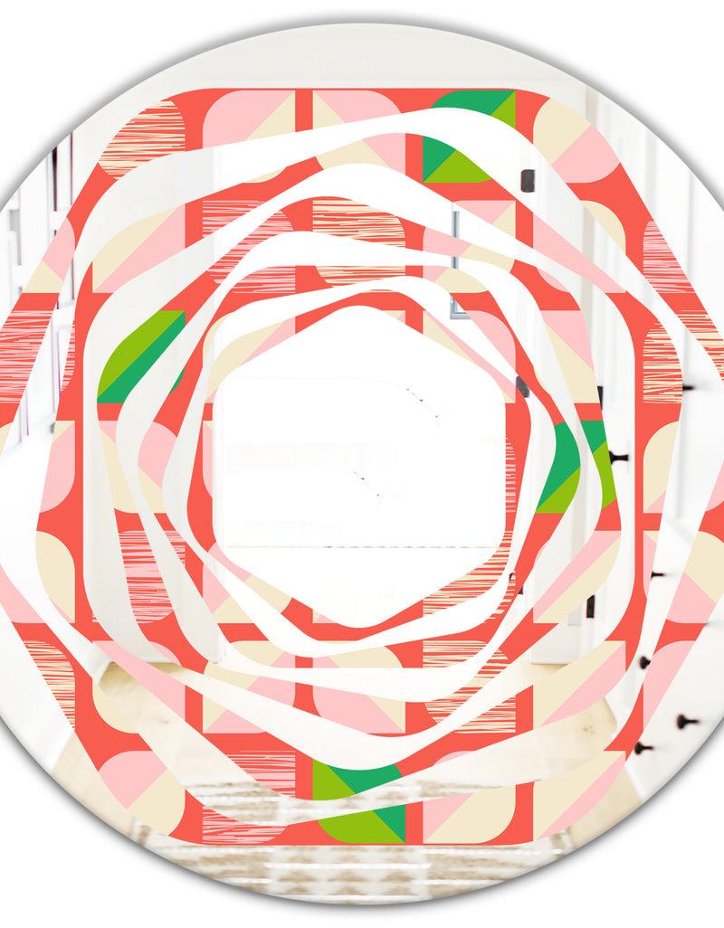 DesignQ Abstract Retro Geometric Pattern VIII - Modern Round Or Oval Wall Mirror - Whirl