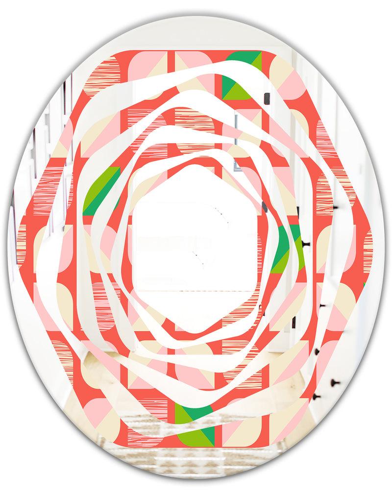 DesignQ Abstract Retro Geometric Pattern VIII - Modern Round Or Oval Wall Mirror - Whirl