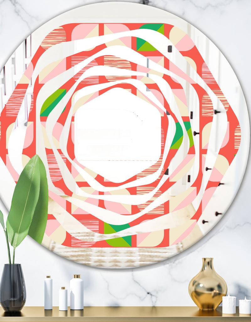 DesignQ Abstract Retro Geometric Pattern VIII - Modern Round or Oval Wall Mirror - Whirl