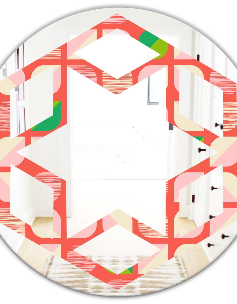 DesignQ Abstract Retro Geometric Pattern VIII - Modern Round Or Oval Wall Mirror - Hexagon Star