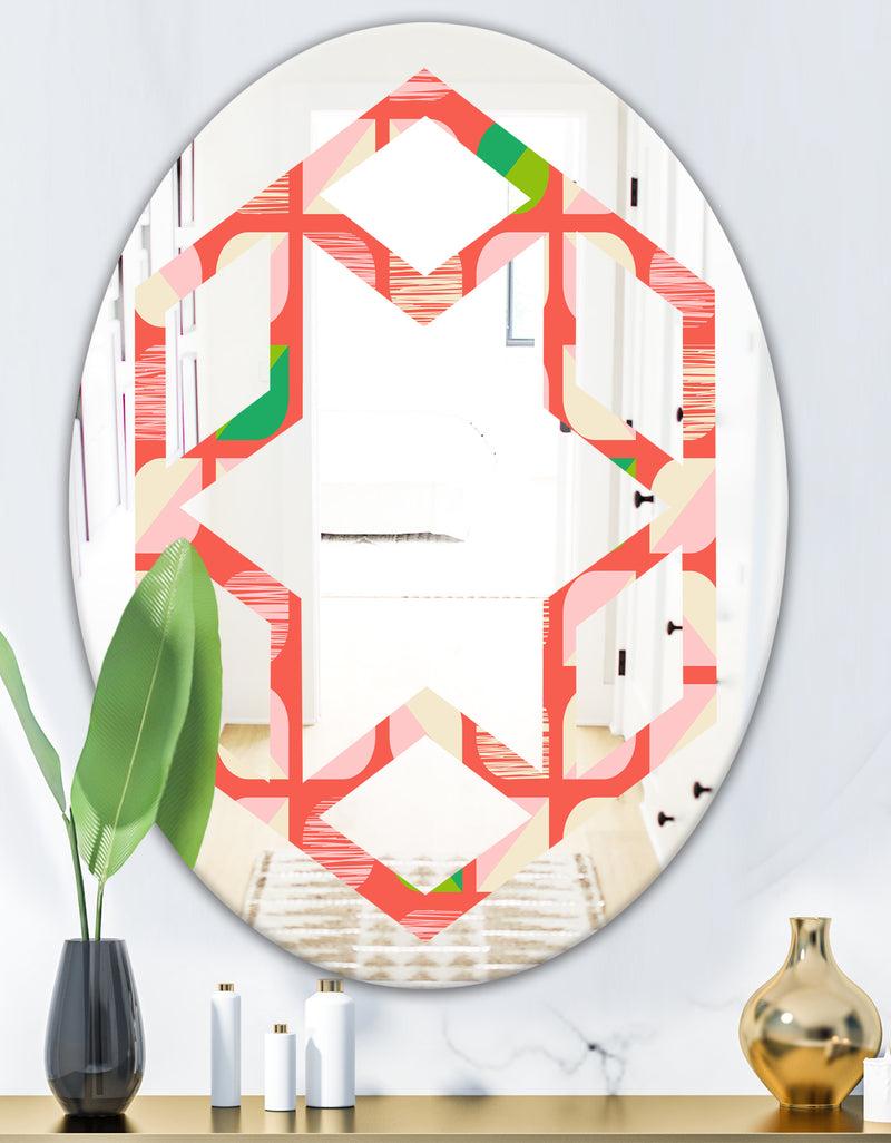 DesignQ Abstract Retro Geometric Pattern VIII - Modern Round Or Oval Wall Mirror - Hexagon Star