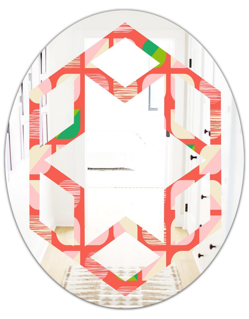 DesignQ Abstract Retro Geometric Pattern VIII - Modern Round Or Oval Wall Mirror - Hexagon Star