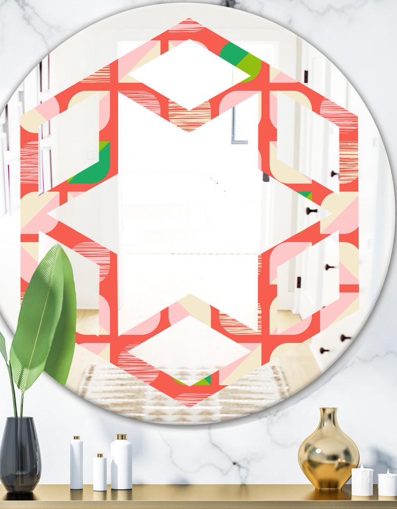 DesignQ Abstract Retro Geometric Pattern VIII - Modern Round or Oval Wall Mirror - Hexagon Star